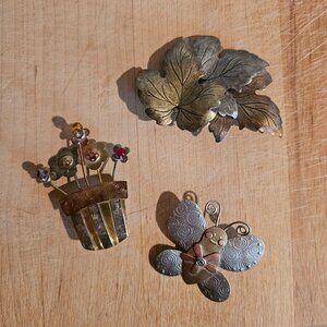 Vintage Handmade Brutalist Steampunk Boho Maximalist Pin Collection-Set of Three